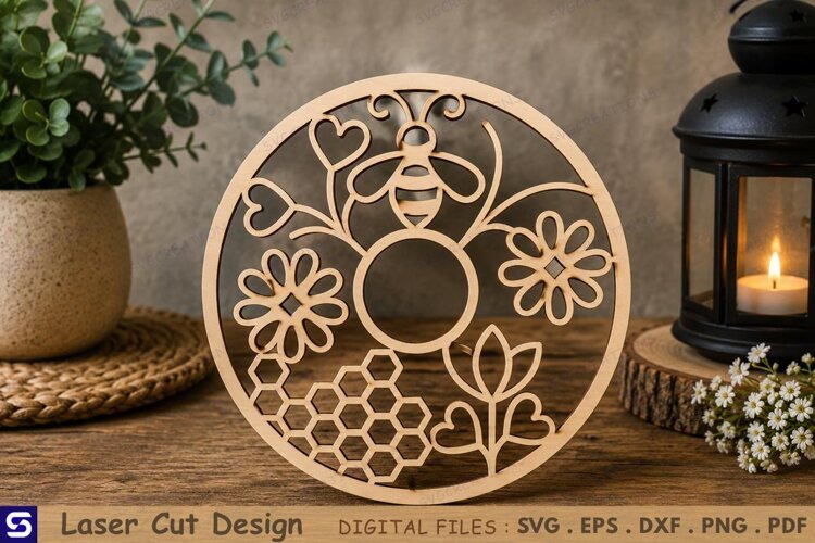3D Honeybee Floral Circle Tabletop Decor Laser Cut File example image 1