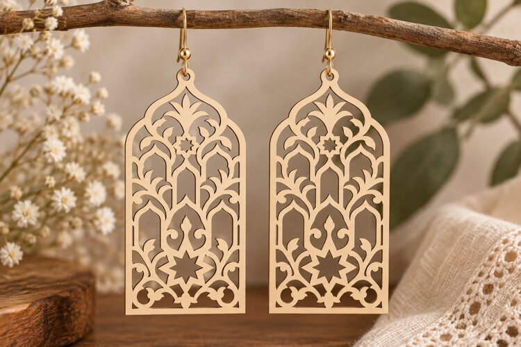 Arch Floral Earrings Laser Cut SVG File arch earrings svg, example image 1