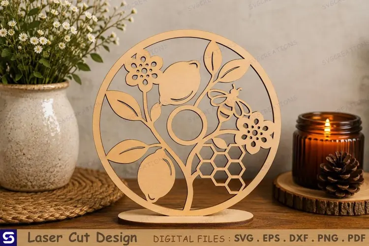 3D Honeybee & Lemon Circle Tabletop Decor Laser Cut File