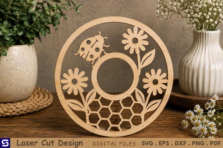 3D Ladybug & Daisy Circle Tabletop Decor Laser Cut File example image 1