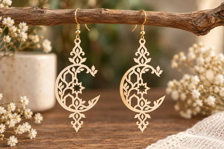 Floral Crescent Earrings Laser Cut SVG File crescent earring