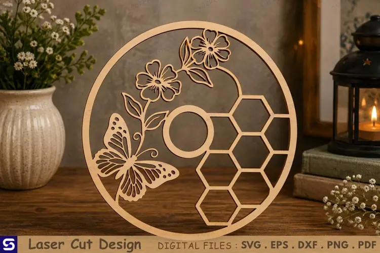 3D Butterfly & Honeycomb Circle Tabletop Decor Laser Cut