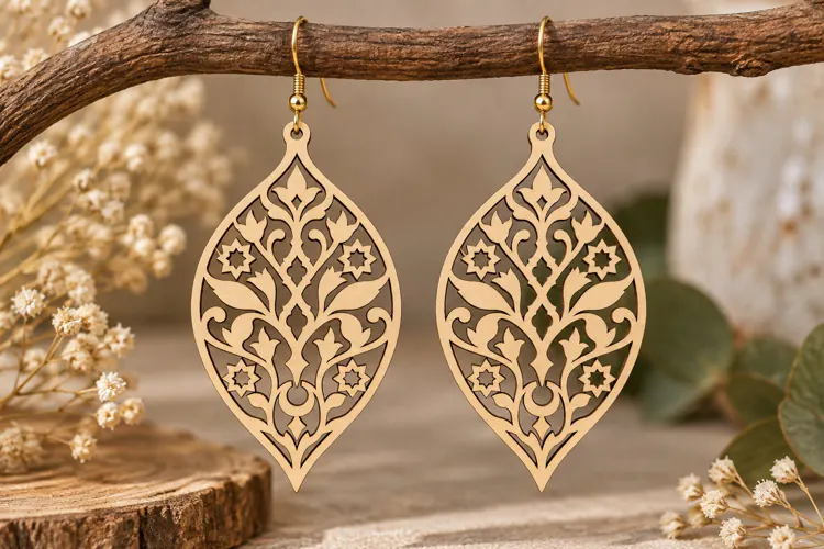 Ornate Leaf Earrings Laser Cut SVG File leaf earrings svg,