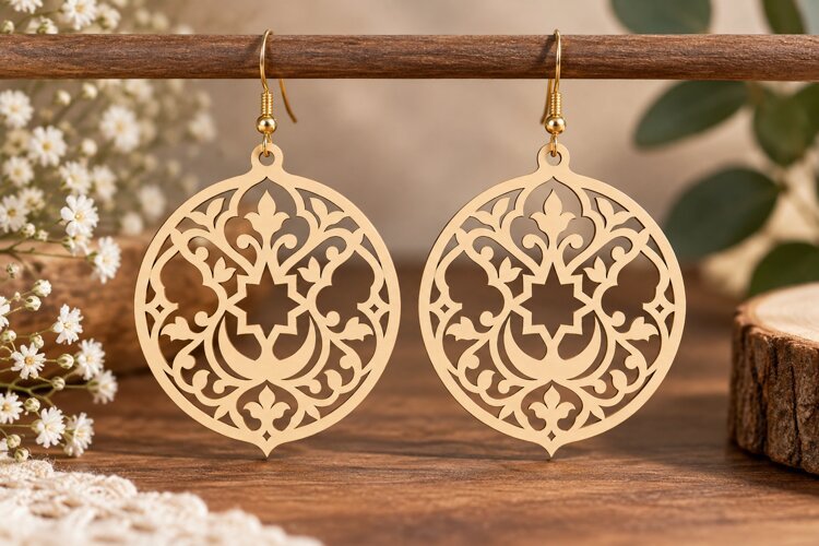 Round Crescent Earrings Laser Cut SVG File round earrings example image 1