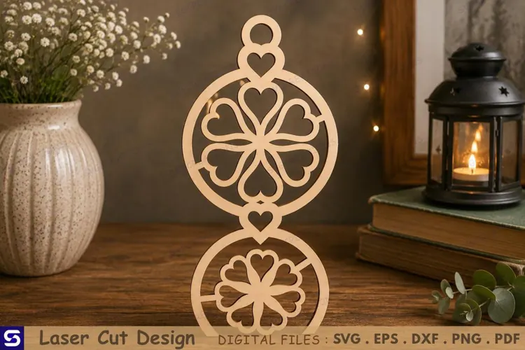 3D Double Heart Roundel Tabletop Decor Laser Cut File