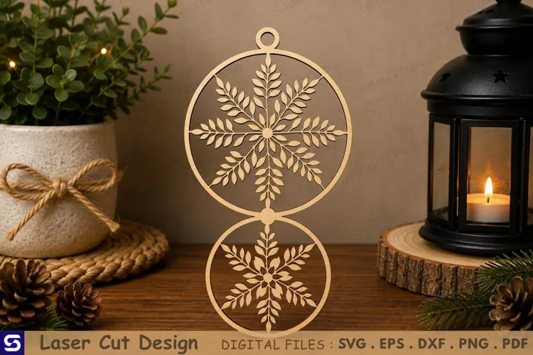 3D Snowflake Leaf Double Roundel Standee Laser Cut File