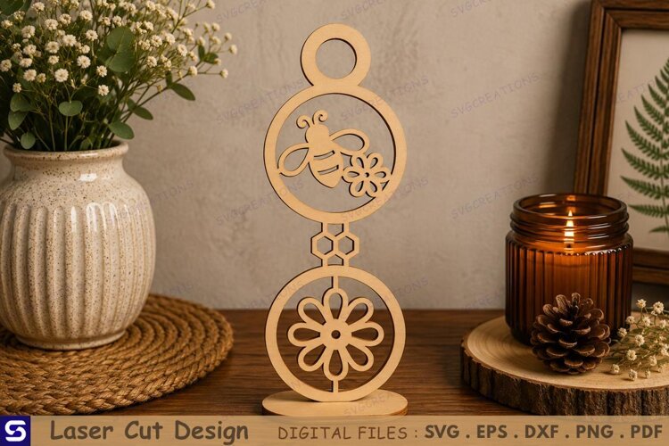 3D Bee & Flower Double Roundel Standee Laser Cut File example image 1