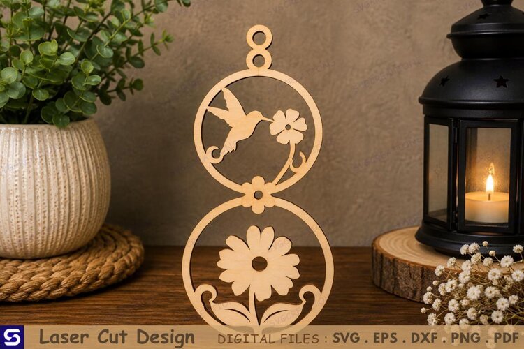 3D Hummingbird & Flower Double Roundel Standee Laser Cut example image 1