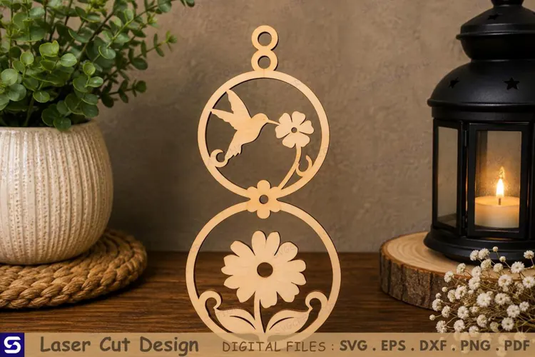3D Hummingbird & Flower Double Roundel Standee Laser Cut
