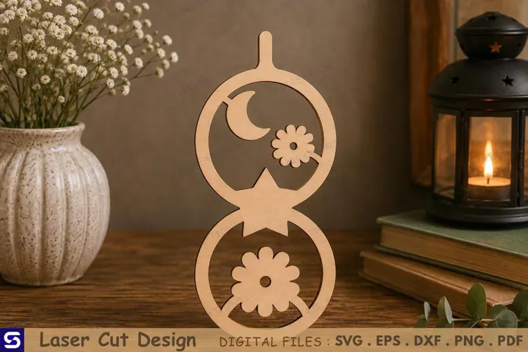 3D Moon, Star & Daisy Double Roundel Standee Laser Cut File