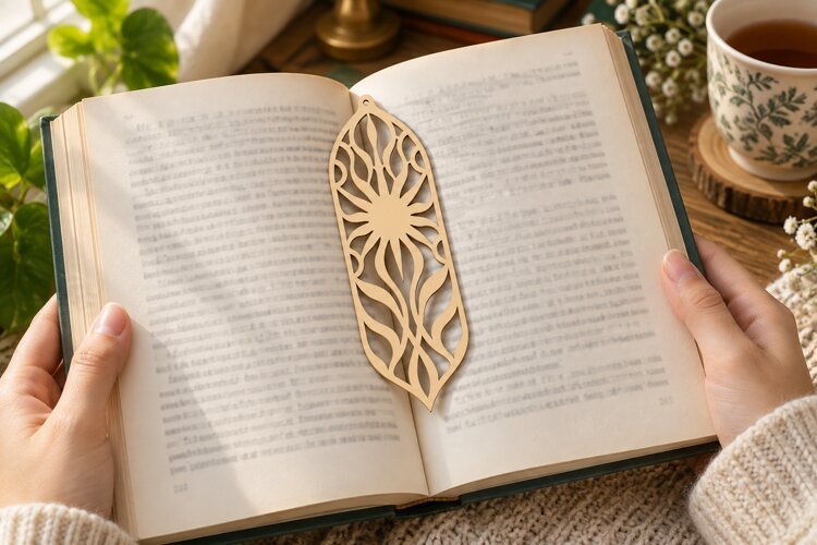 Sunburst Leaf Bookmark Laser Cut SVG File sunburst bookmark, example image 1