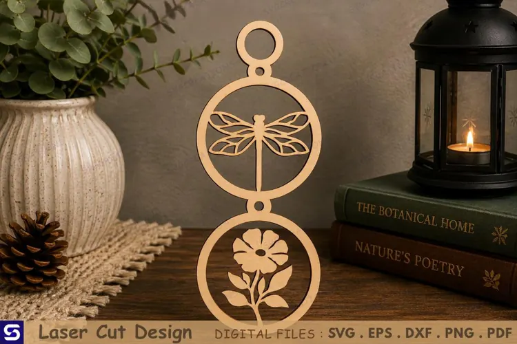 3D Dragonfly & Flower Double Roundel Standee Laser Cut File