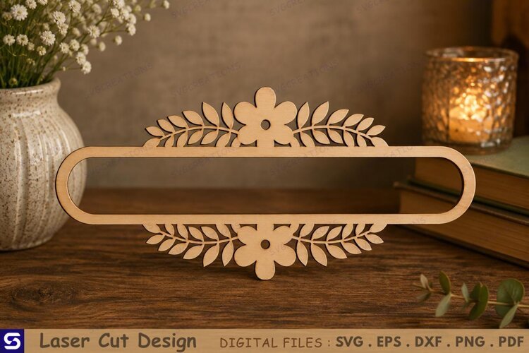 3D Floral Leaf Horizontal Arch Bookmark Laser Cut File example image 1