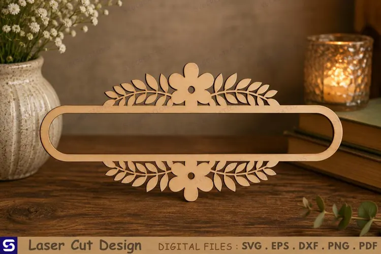 3D Floral Leaf Horizontal Arch Bookmark Laser Cut File