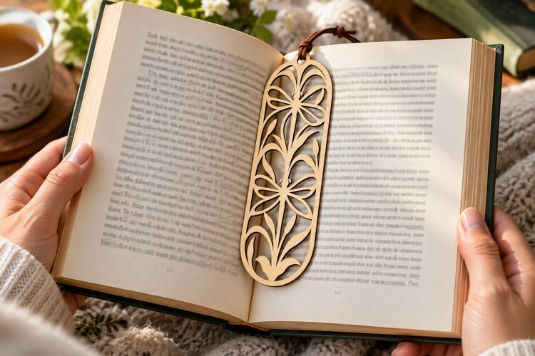 Oval Floral Bookmark Laser Cut SVG File oval bookmark svg, example image 1