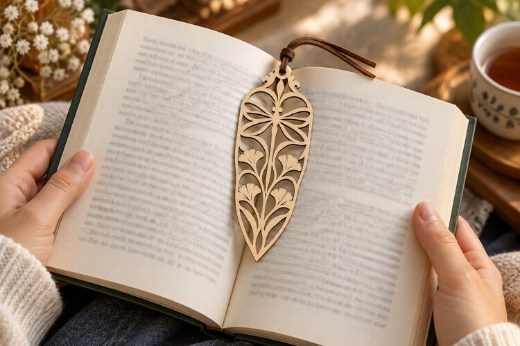 Floral Leaf Bookmark Laser Cut SVG File floral bookmark svg, example image 1