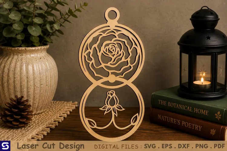 3D Blooming Rose & Rosebud Double Roundel Standee Laser Cut