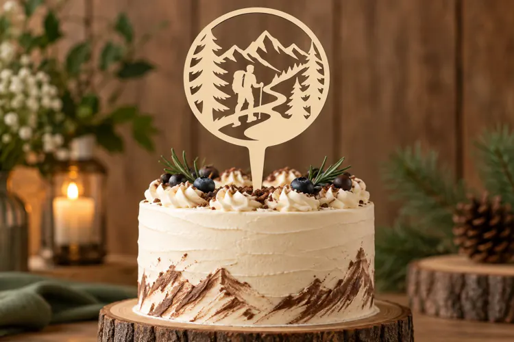 Round Mountain Cake Topper Laser Cut SVG File mountain cake