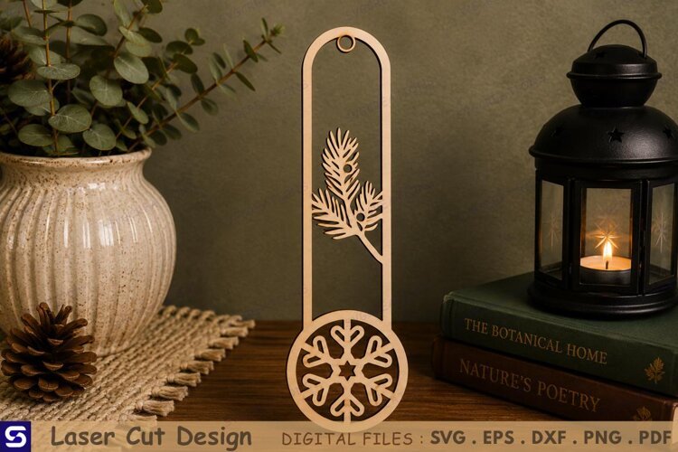 3D Winter Pine Needle Branch & Snowflake Bookmark Laser Cut example image 1