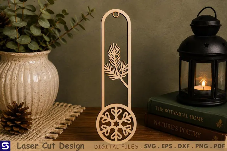 3D Winter Pine Needle Branch & Snowflake Bookmark Laser Cut