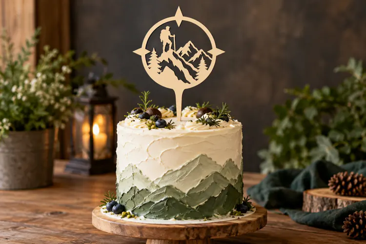 Mountain Compass Cake Topper Laser Cut SVG File mountain com
