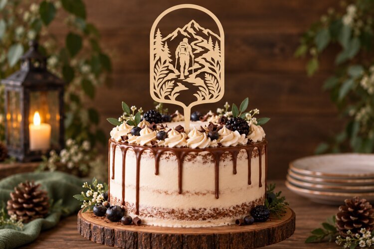 Mountain Forest Cake Topper Laser Cut SVG File mountain cake example image 1