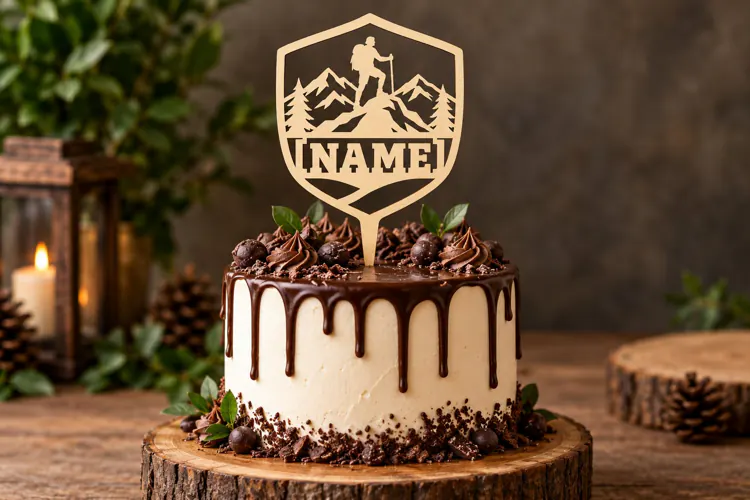 Personalized Mountain Cake Topper Laser Cut SVG File person