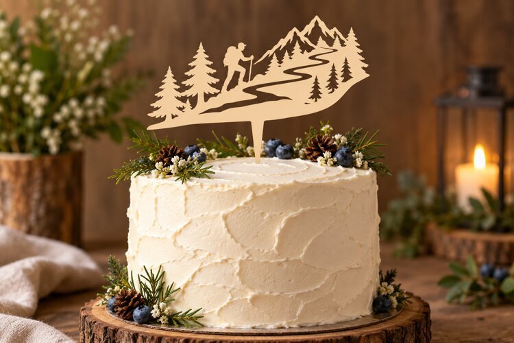 Mountain Range Cake Topper Laser Cut SVG File mountain cake example image 1