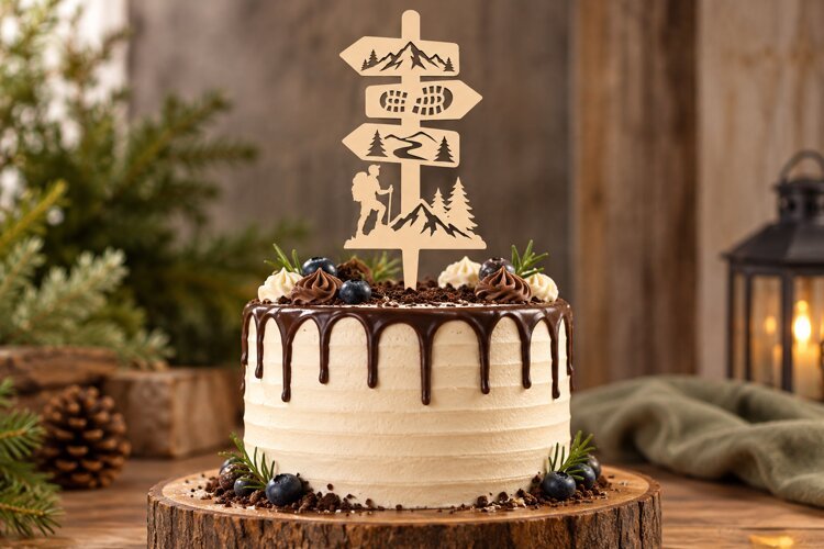 Hiking Signpost Cake Topper Laser Cut SVG File hiking signpo example image 1