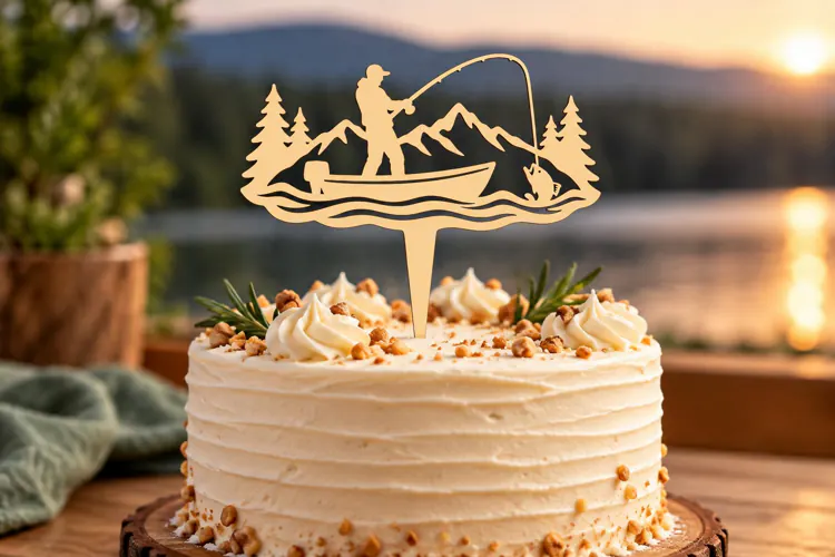 Fisherman Boat Cake Topper Laser Cut SVG File fisherman cake