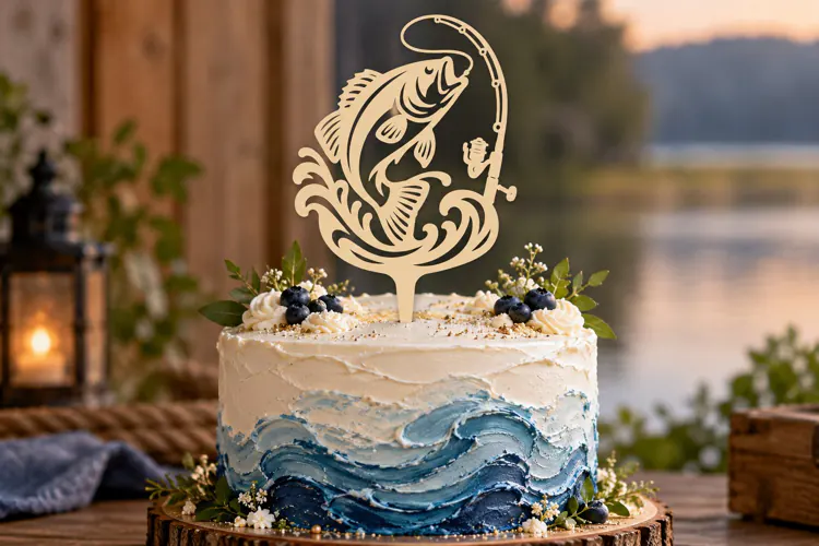 Jumping Fish Cake Topper Laser Cut SVG File fish cake topper