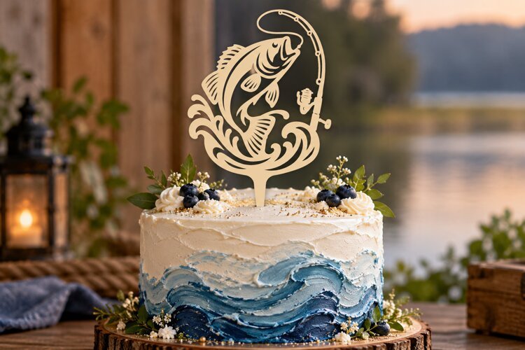Personalized Fishing Cake Topper Laser Cut SVG File personal example image 1