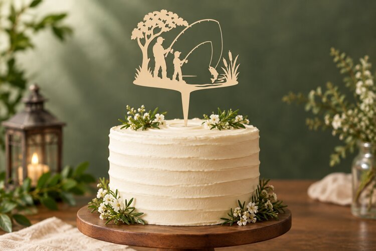 Lakeside Fishing Cake Topper Laser Cut SVG File fishing cak example image 1