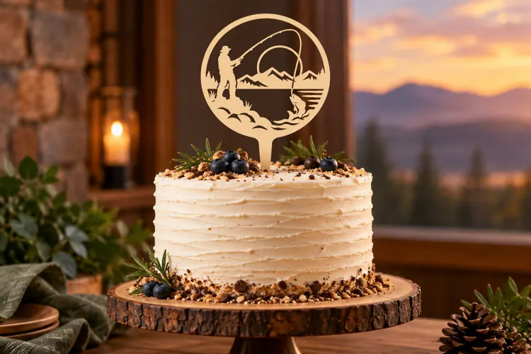 Mountain Fishing Cake Topper Laser Cut SVG File mountain