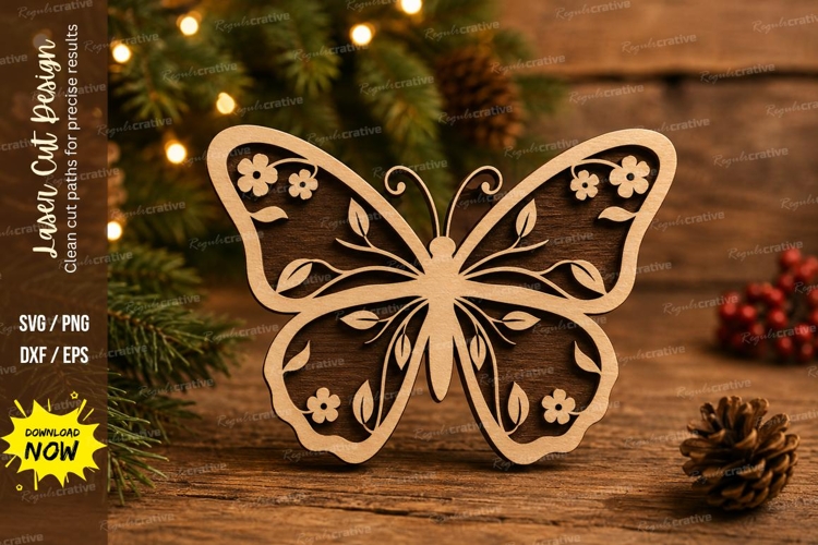 Floral Butterfly Laser Cut SVG File