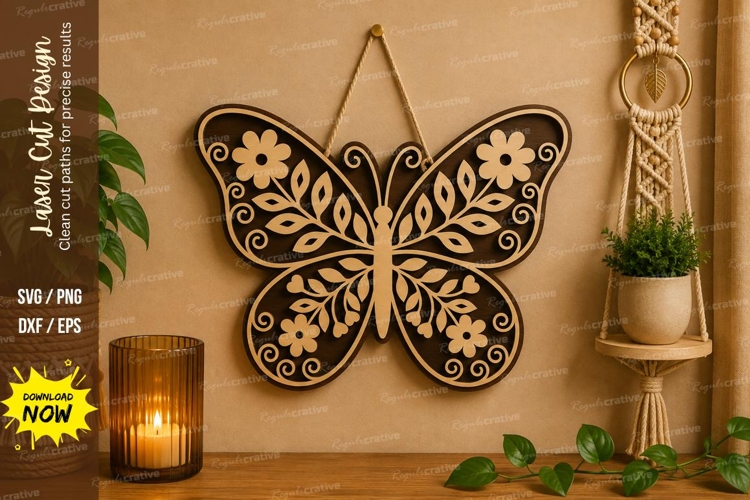 Floral Butterfly Wall Hanging Laser Cut SVG