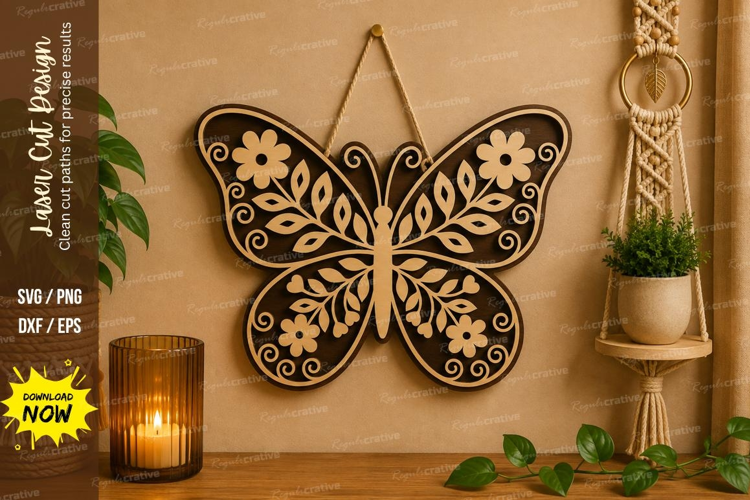 Floral Butterfly Wall Hanging Laser Cut SVG