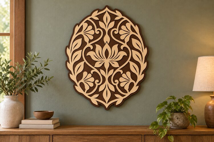Oval Floral Wall Art Laser Cut SVG File oval floral svg, example image 1