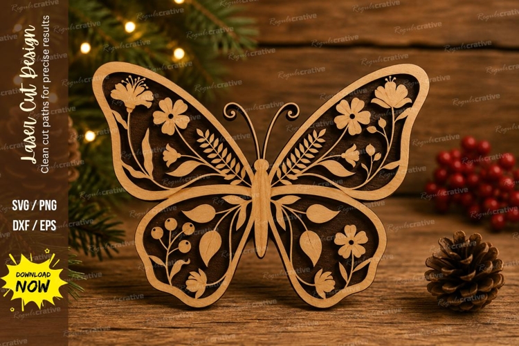 Floral Butterfly Laser Cut SVG File