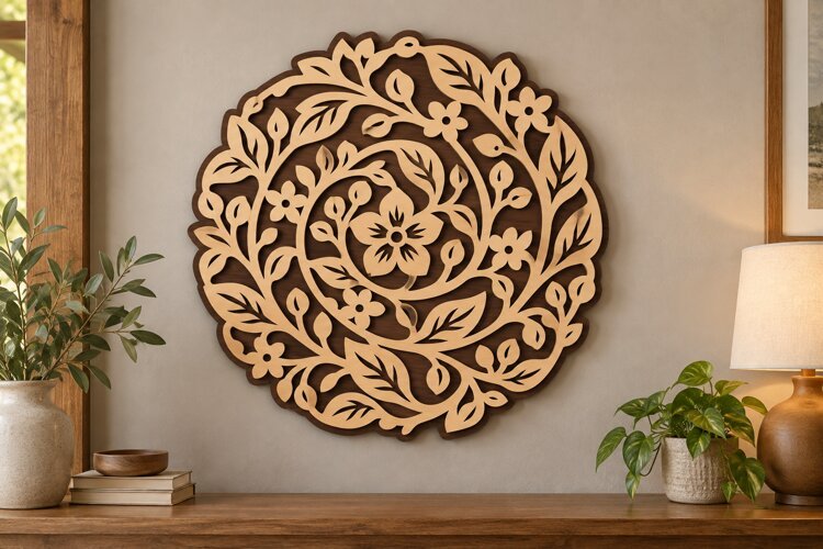 Ornate Floral Circle Laser Cut SVG File ornate floral svg, example image 1