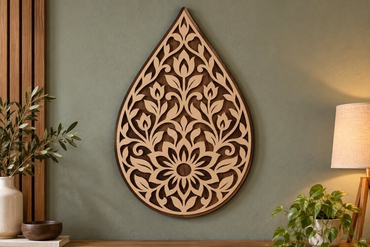 Teardrop Floral Wall Art Laser Cut SVG File teardrop floral example image 1