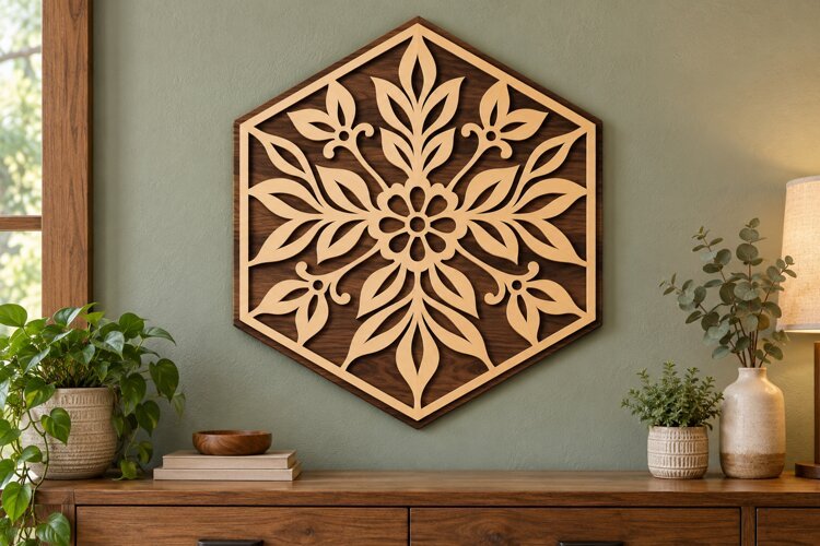 Hexagon Floral Mandala Laser Cut SVG File hexagon floral svg example image 1