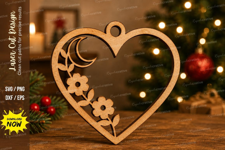 Moon Floral Heart Laser Cut SVG File