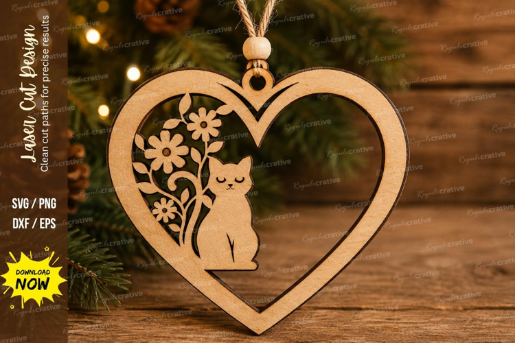 Cat Floral Heart Laser Cut SVG File
