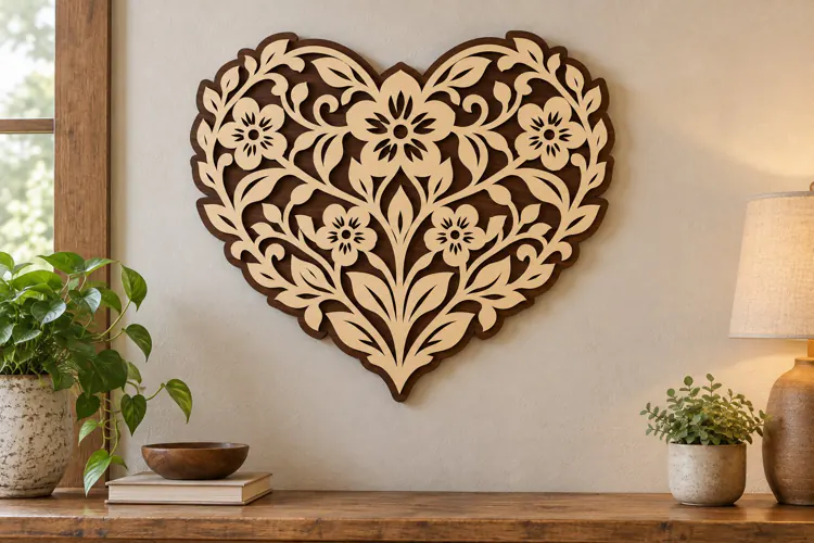 Floral Heart Wall Art Laser Cut SVG File floral heart svg,
