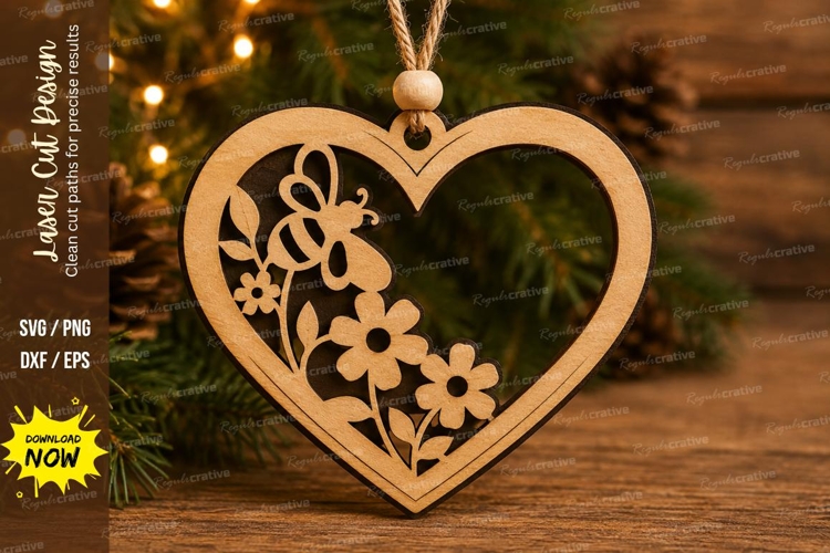 Floral Heart Ornament Laser Cut SVG File