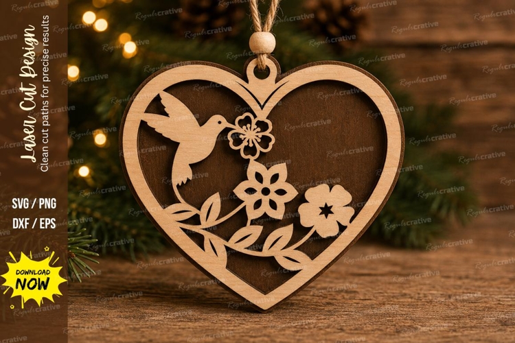 Bird Floral Heart Laser Cut SVG File