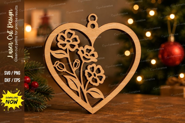 Rose Heart Ornament Laser Cut SVG File