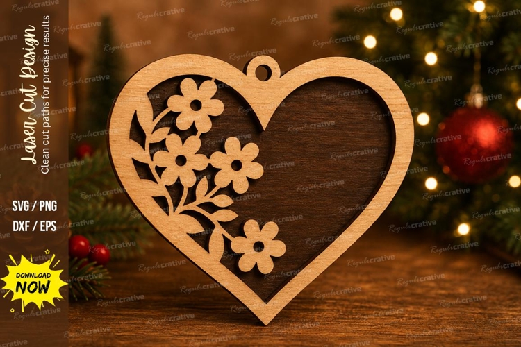Flower Heart Laser Cut SVG