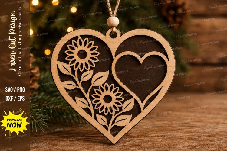 Sunflower Double Heart Laser Cut SVG sunflower heart example image 1